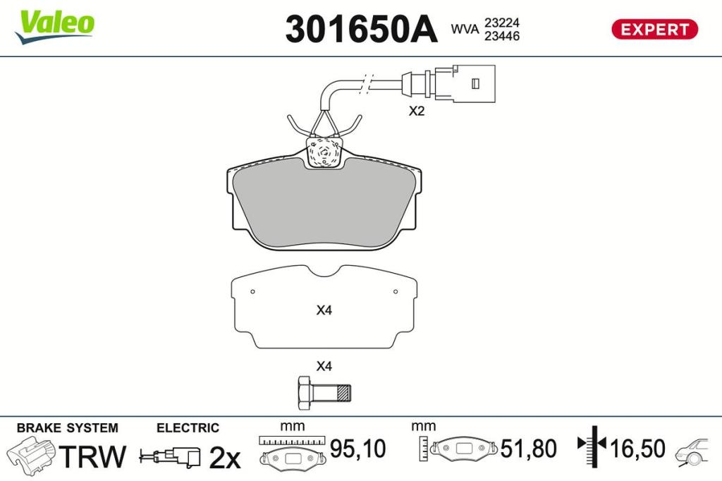 Jeu de 4 plaquettes de frein VALEO ref. 301650A